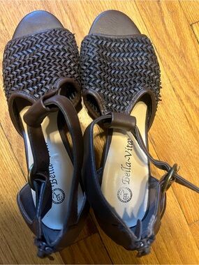 Bella Vita Brown Woven Leather Slingback Sandals